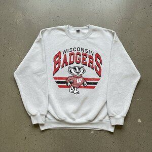 Vintage Wisconsin Badgers NCAA Crewneck Sweatshirt White Bucky Badger